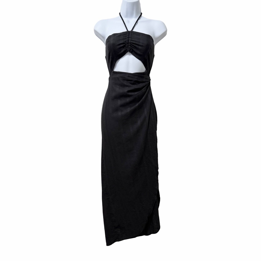 L Space Solana Halter Maxi Cutout Wrap Dress Size S Black Swim Cover Up Beach